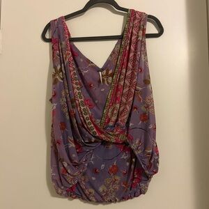 Free People Purple Floral Drape Blouse